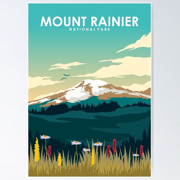 Item preview, Mount RainIer National Park Vintage Minimal Travel Poster designed and sold by Stadify.