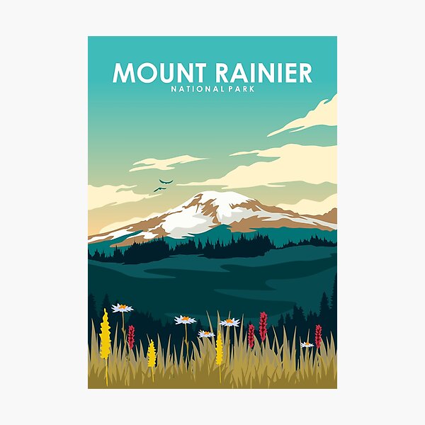 Item preview, Mount RainIer National Park Vintage Minimal Travel Poster designed and sold by Stadify.