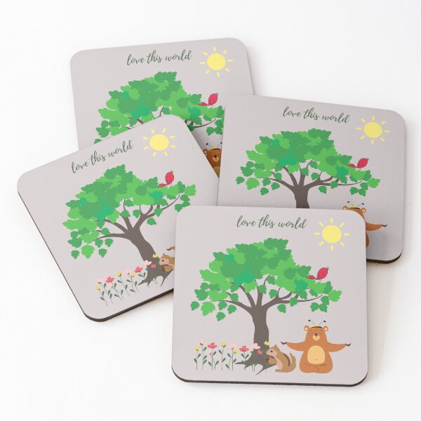 Item preview, Love this world, Cute animal, Meditating bear, Green tree, Green planet, Sunshine, Love world, Animal world, Green nature, Flowers designed and sold by DianaN22.