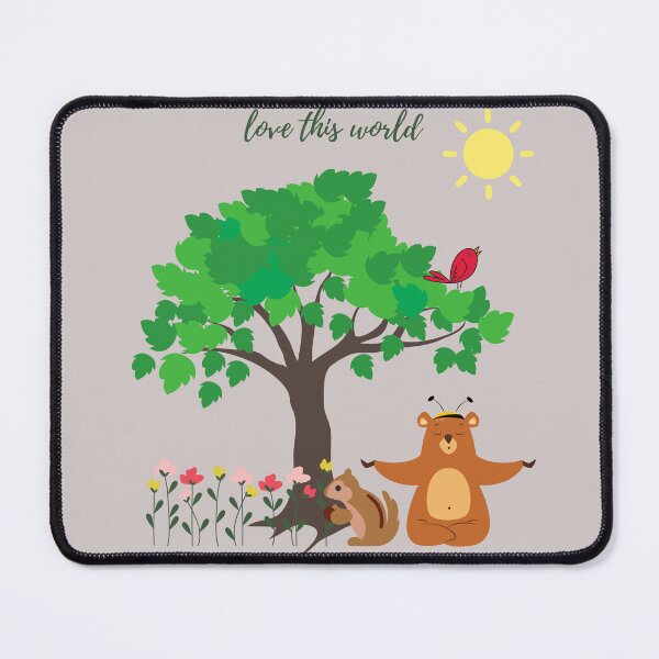 Item preview, Love this world, Cute animal, Meditating bear, Green tree, Green planet, Sunshine, Love world, Animal world, Green nature, Flowers designed and sold by DianaN22.