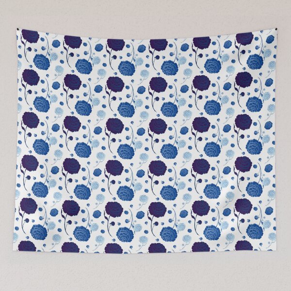 Item preview, Blue flowers, dusty blue clouds. designed and sold by AnaGuziiArt.