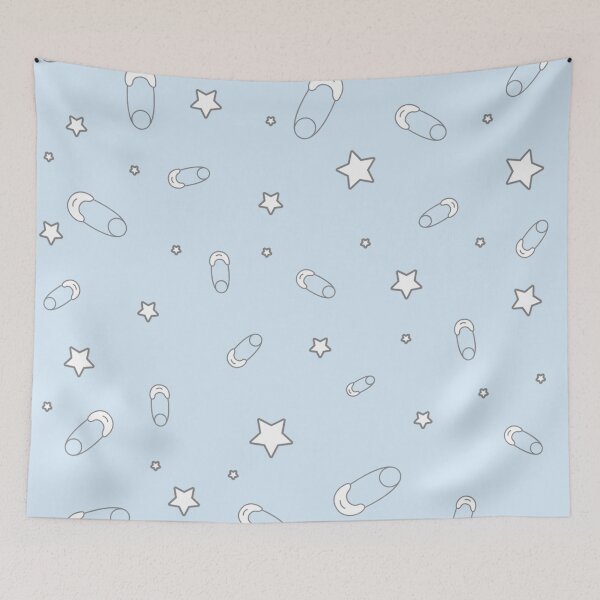 Item preview, Pale blue baby diaper safety pins and stars pattern designed and sold by TheWalnut.