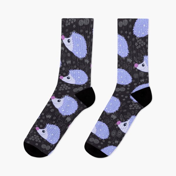 Item preview, Flowery lilac hedgehogs on black  designed and sold by QuirkyCraftz.
