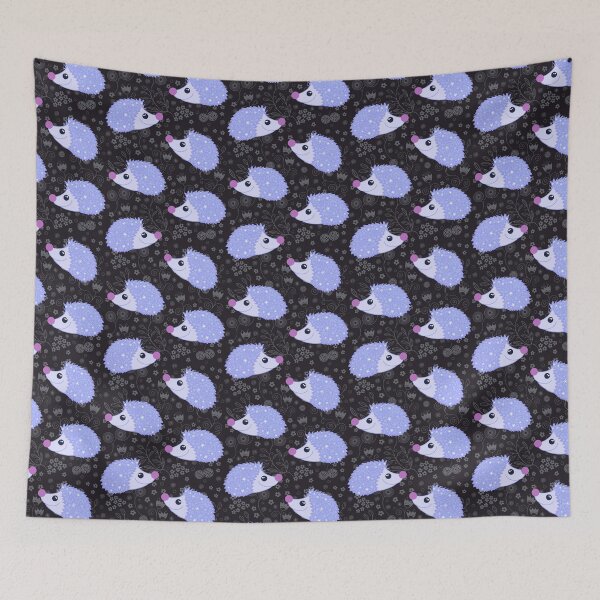 Item preview, Flowery lilac hedgehogs on black  designed and sold by QuirkyCraftz.
