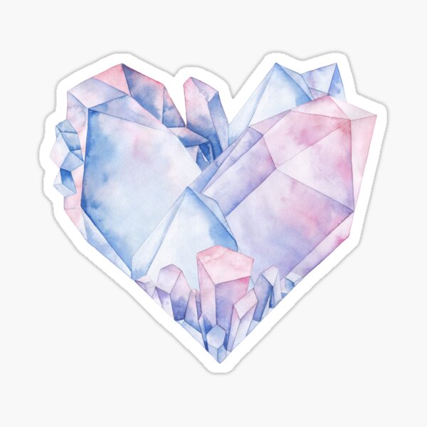 Watercolor crystals in the shape of heart. Sticker