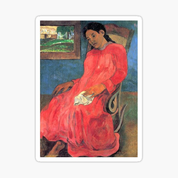 'Woman In Red Dress' by Gaugin (Reprint) Sticker
