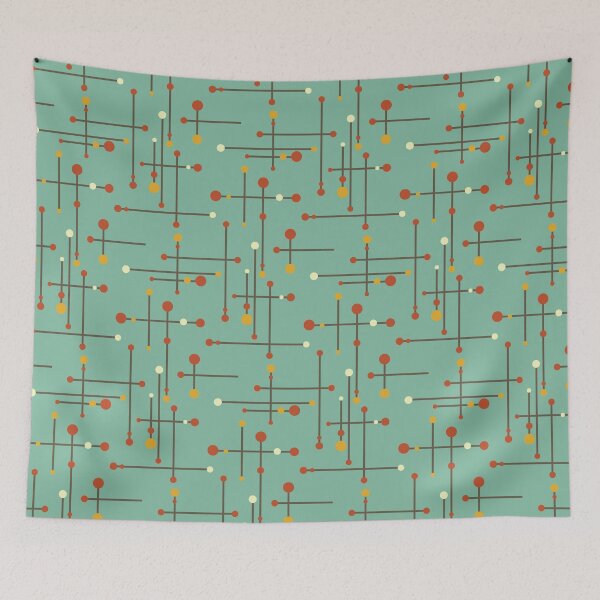 Item preview, Retro 1950's Mid Century Modern Geometric Lines and Circles In Blue, Orange and Brown designed and sold by lovevisionkarma.