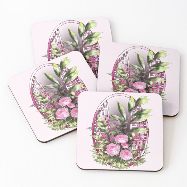 Item preview, Pretty pink watercolor roses and a chinese lattice designed and sold by CuisineCat.