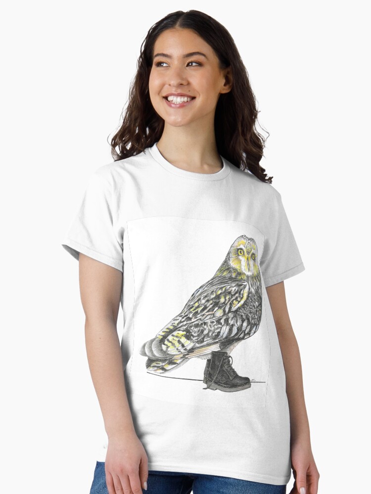 Thumbnail 1 of 7, Classic T-Shirt, Short-eared Owl in Boots designed and sold by JimsBirds.