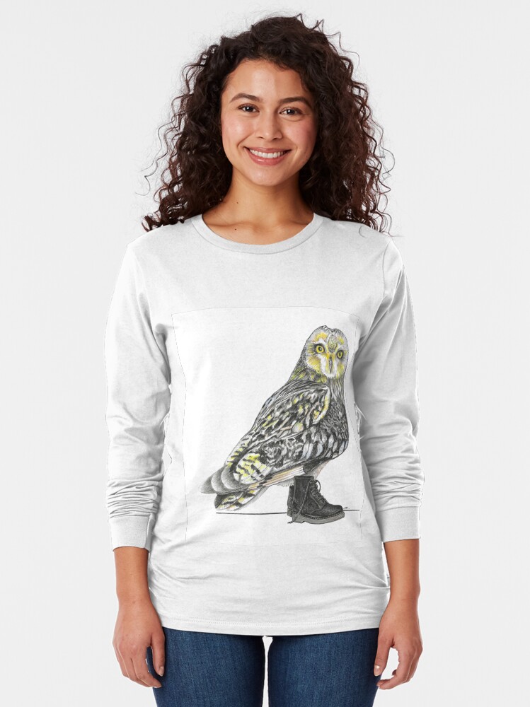 Thumbnail 2 of 5, Long Sleeve T-Shirt, Short-eared Owl in Boots designed and sold by JimsBirds.