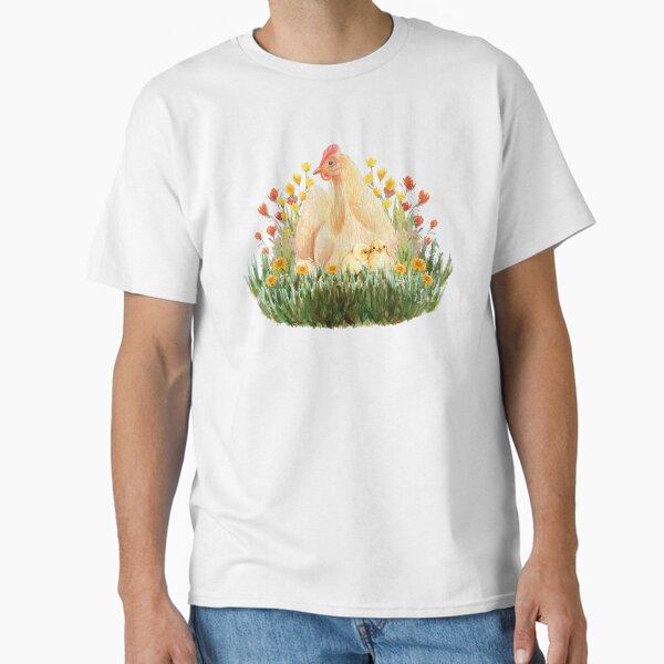 Vista previa del artículo con la obra «Gallina y pollitos: lindo diseño de flores silvestres de primavera de pollo Banty», diseñado y vendido por SeasonsChange-.