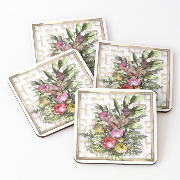 Item preview, Beautiful multicolored watercolor roses with a Chinese lattice designed and sold by CuisineCat.