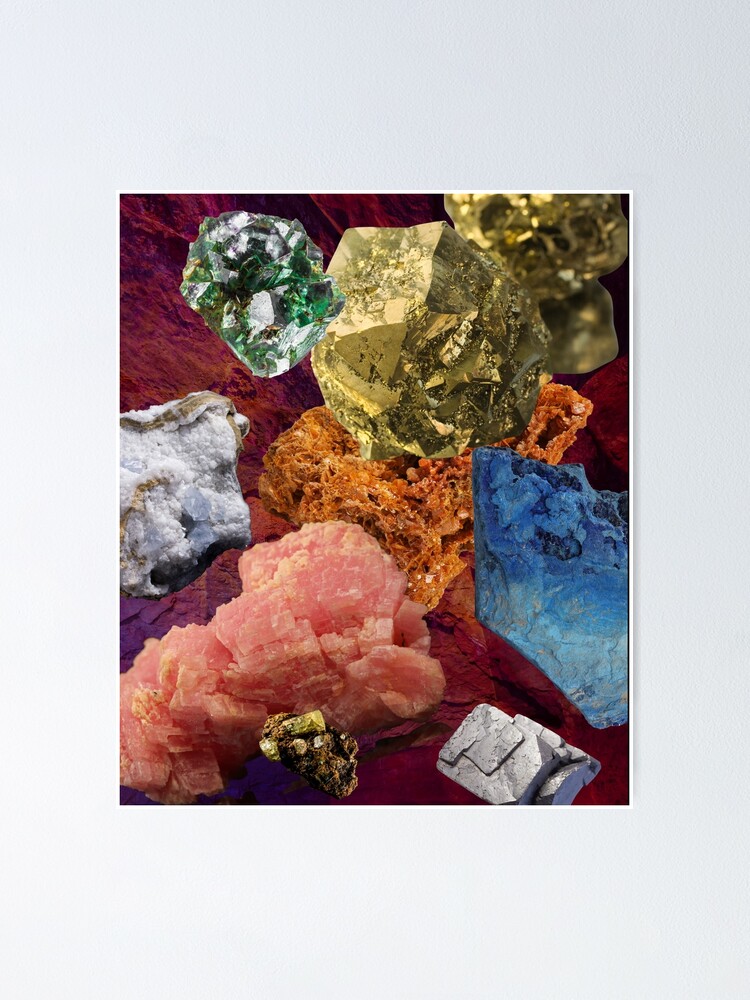 Colorful Digital Photo Collage Rocks & Minerals Design Poster for