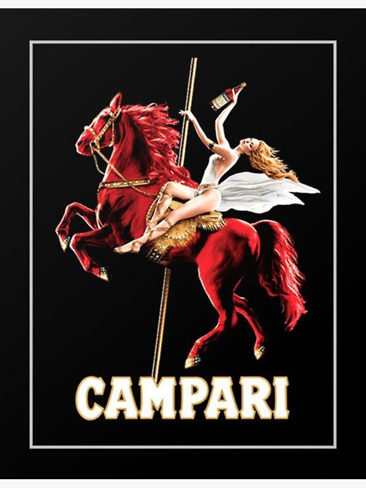 Disover Vintage Campari Italian Bitters Woman and Red Horse Advertisement Premium Matte Vertical Poster
