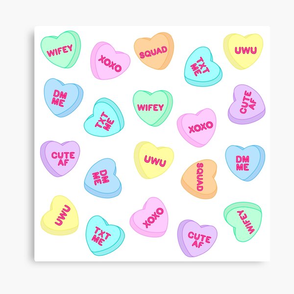 Candy Hearts Valentine Conversation Hearts Valentines Day Cute Heart Love  Pink Aesthetic Background | Canvas Print