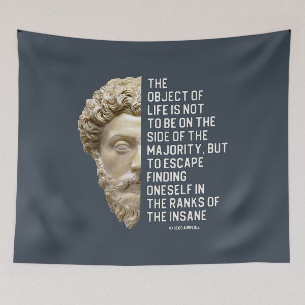 Item preview, Marcus Aurelius quote about the majority and the insane, plus statue portrait designed and sold by Ofeefee.