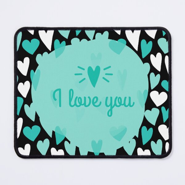 Item preview, I Love You! Hearts Pattern (Aqua on Black) designed and sold by PawsitiveMum.