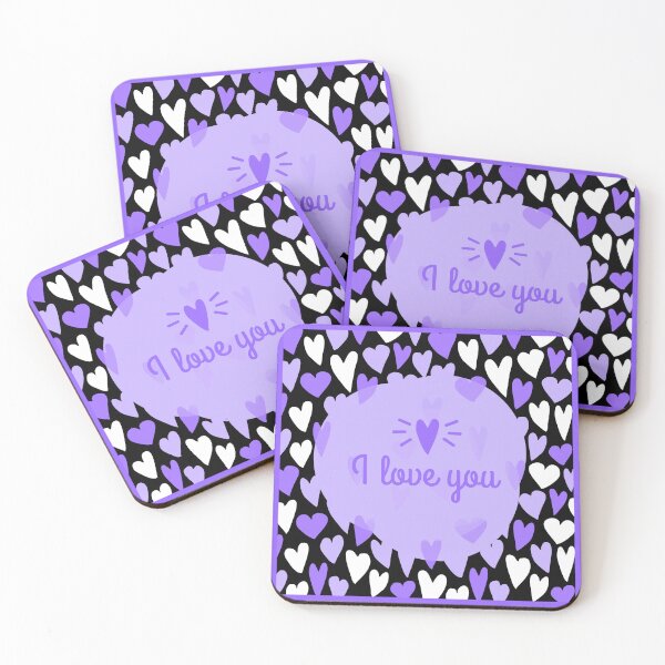 Item preview, I Love You! Hearts Pattern (Purple on Black) designed and sold by PawsitiveMum.