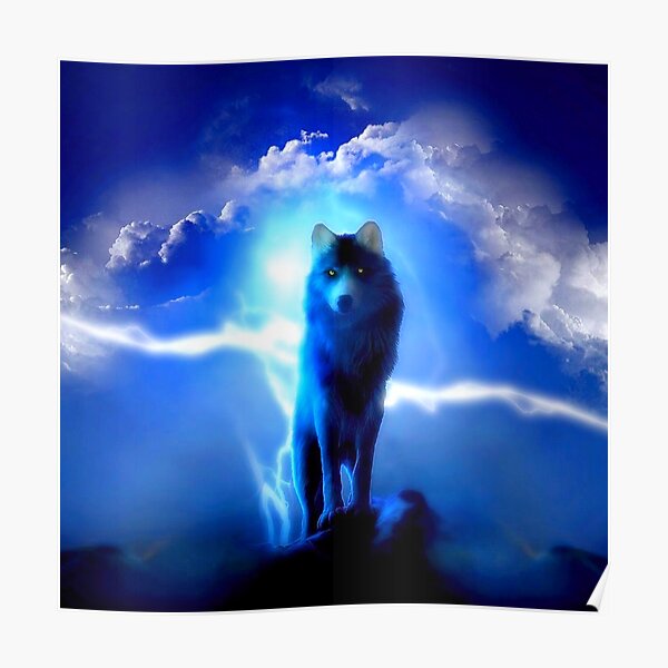 "Black Wolf With Blue Eyes essential" Poster for Sale by jayindu123
