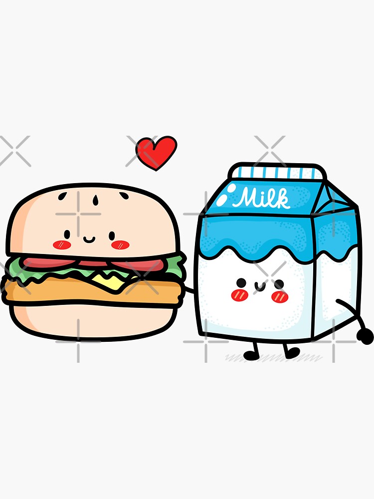 Cute Hamburger And Milk Sweet Valentines Couples Best Friend Forever Sticker By 2686