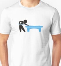 Camiseta unisex Un jugador de grupo está en la mesa de billar