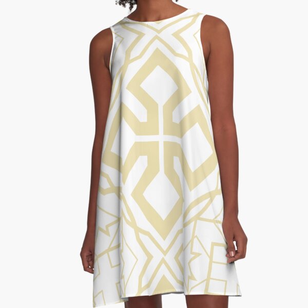 taupe and White fretwork A-Line Dress