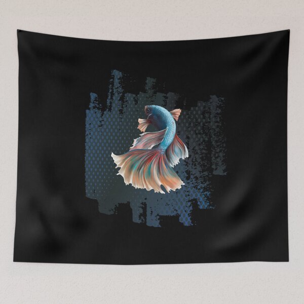 Item preview, Betta Fish Blue with Rainbow Tail on Blue designed and sold by Trinket-Trickster.