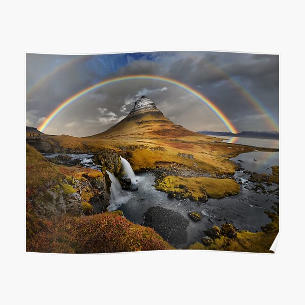 Rainbow over Kirkjufell Poster
