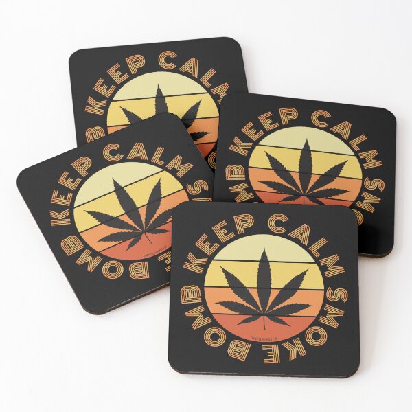 Item preview, Retro Vintage Sunset Orange Pot leaf-Keep calm smoke bomb  designed and sold by YomeHayin.