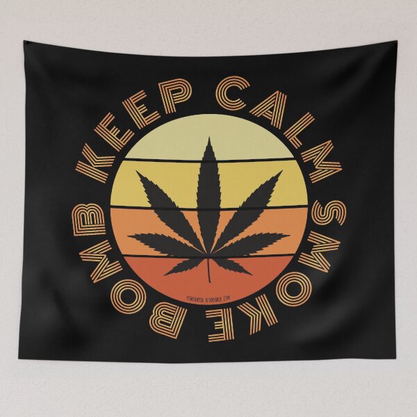 Item preview, Retro Vintage Sunset Orange Pot leaf-Keep calm smoke bomb  designed and sold by YomeHayin.