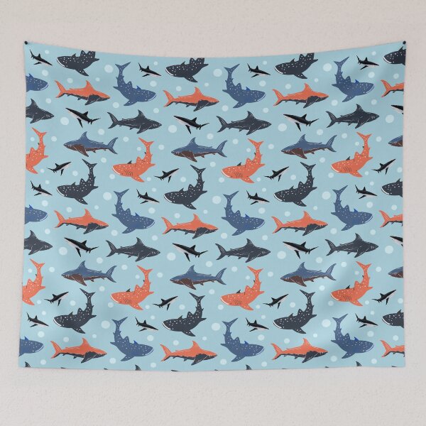 Item preview, Sharks in the light blue Beautiful Sharks Pattern designed and sold by SeemDev786.