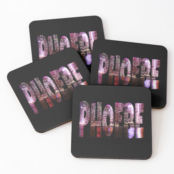 Item preview, Phoebe name text with cityscape and water reflection at night designed and sold by Areashor.