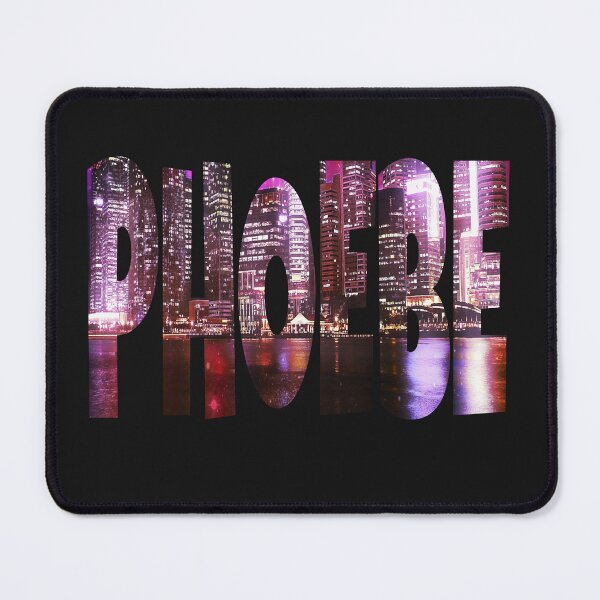 Item preview, Phoebe name text with cityscape and water reflection at night designed and sold by Areashor.