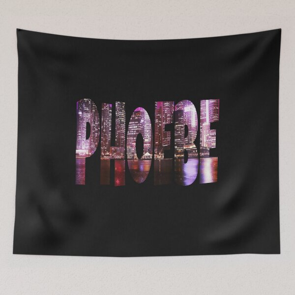 Item preview, Phoebe name text with cityscape and water reflection at night designed and sold by Areashor.