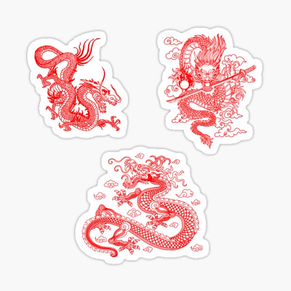 Red Chinese Dragons Pack Sticker For Sale By Eddiebalevo Redbubble