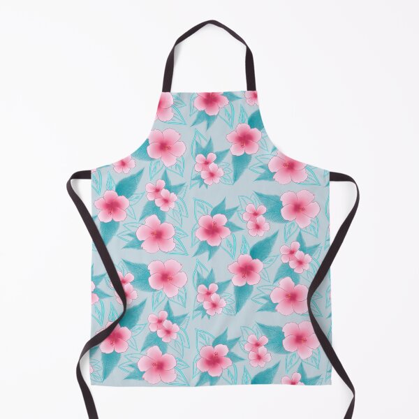 Artikelvorschau, Rosa Hibiskus Hawaii Blumen blau grün Neon Blätter Muster entworfen und verkauft von Lemonshaaark.