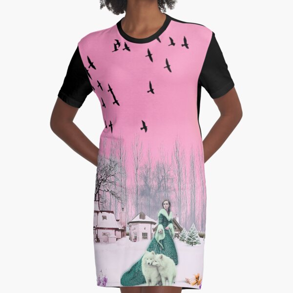 winter girl and animals Graphic T-Shirt Dress