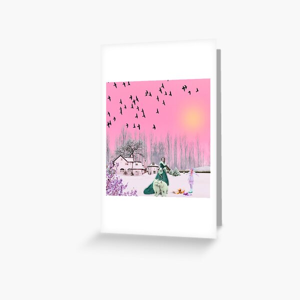 winter girl and animals Greeting Card
