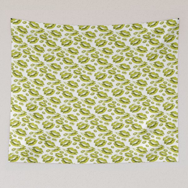 Item preview, Two Kisses Collided Olive Green Lips Pattern On White Background designed and sold by taiche.