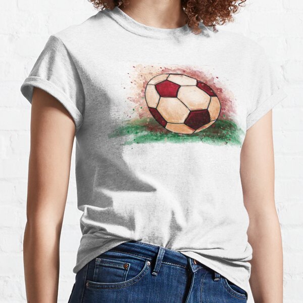 Red and white soccer ball, football watercolor for kids Classic T-Shirt