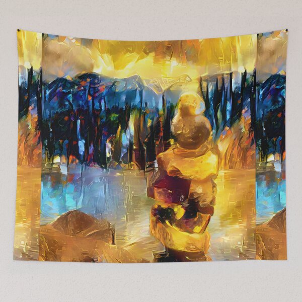 Item preview, AI Generated Style Transfer Art, Gold Inukshuk 2 designed and sold by ACC .