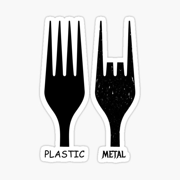 Plastic Vs Metal Sign of the Horns Fork Sticker