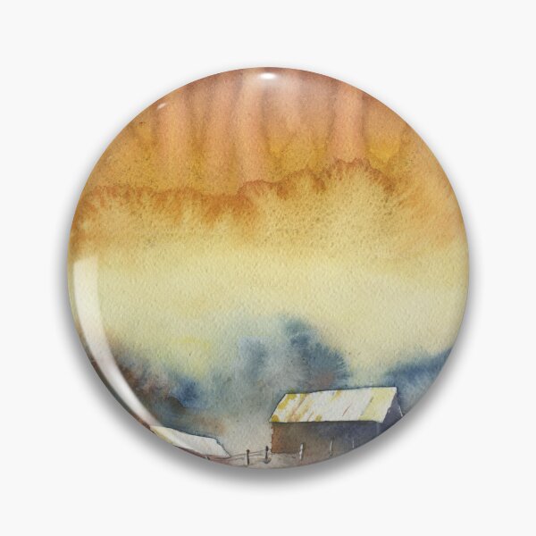 Item preview, Barn landscape watercolor painting.  Colorful watercolor landscape barn artwork sunset  designed and sold by rfoxphoto.