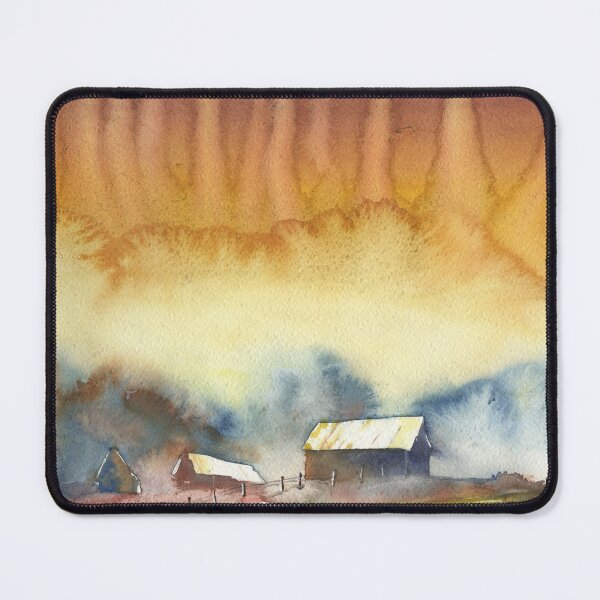Item preview, Barn landscape watercolor painting.  Colorful watercolor landscape barn artwork sunset  designed and sold by rfoxphoto.