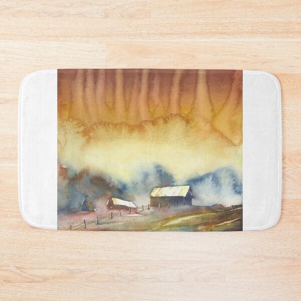 Item preview, Barn landscape watercolor painting.  Colorful watercolor landscape barn artwork sunset  designed and sold by rfoxphoto.