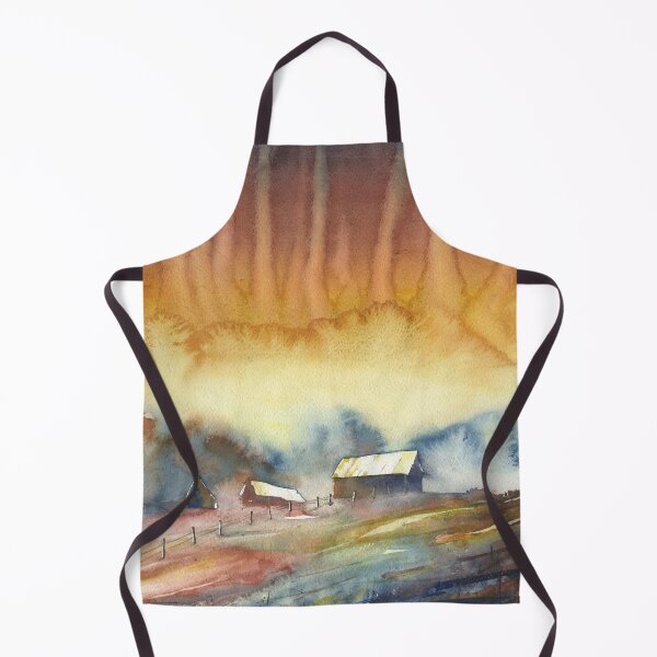 Item preview, Barn landscape watercolor painting. Colorful watercolor landscape barn artwork sunset designed and sold by rfoxphoto.