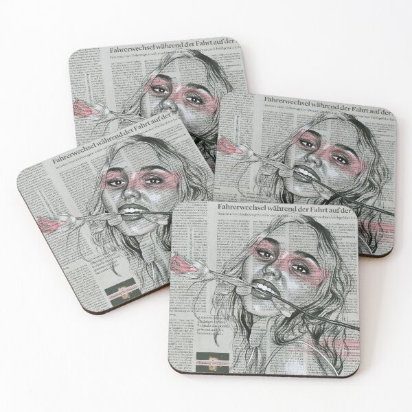 Item preview, Lily Rose Depp with Rose - Portrait on Newspaper (High Res) designed and sold by Munaalunaa.