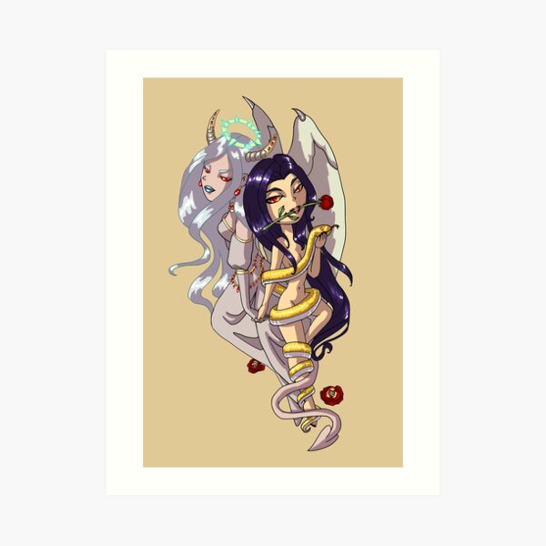 Demon and Succubus Lovers with Intertwined Hands MONSTER GIRLS Series I Art Print