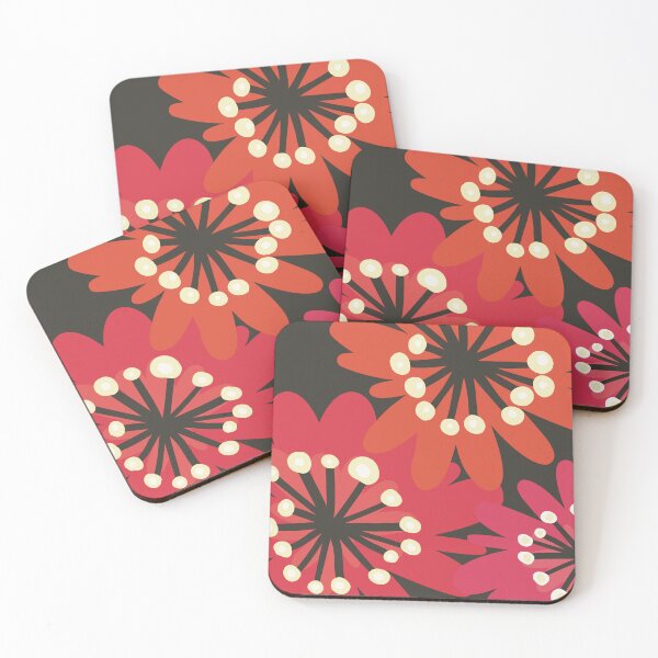 Aperçu de l'œuvre Motif floral amusant dans le style des années 1970, orange, rouge, marron créée et vendue par marina63.