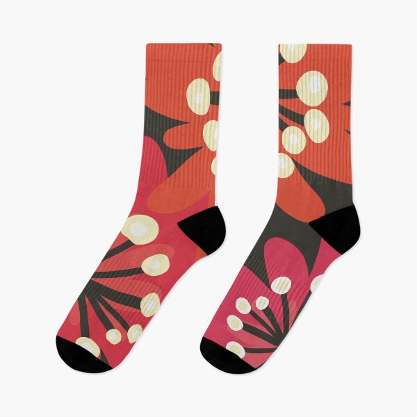 Aperçu de l'œuvre Motif floral amusant dans le style des années 1970, orange, rouge, marron créée et vendue par marina63.